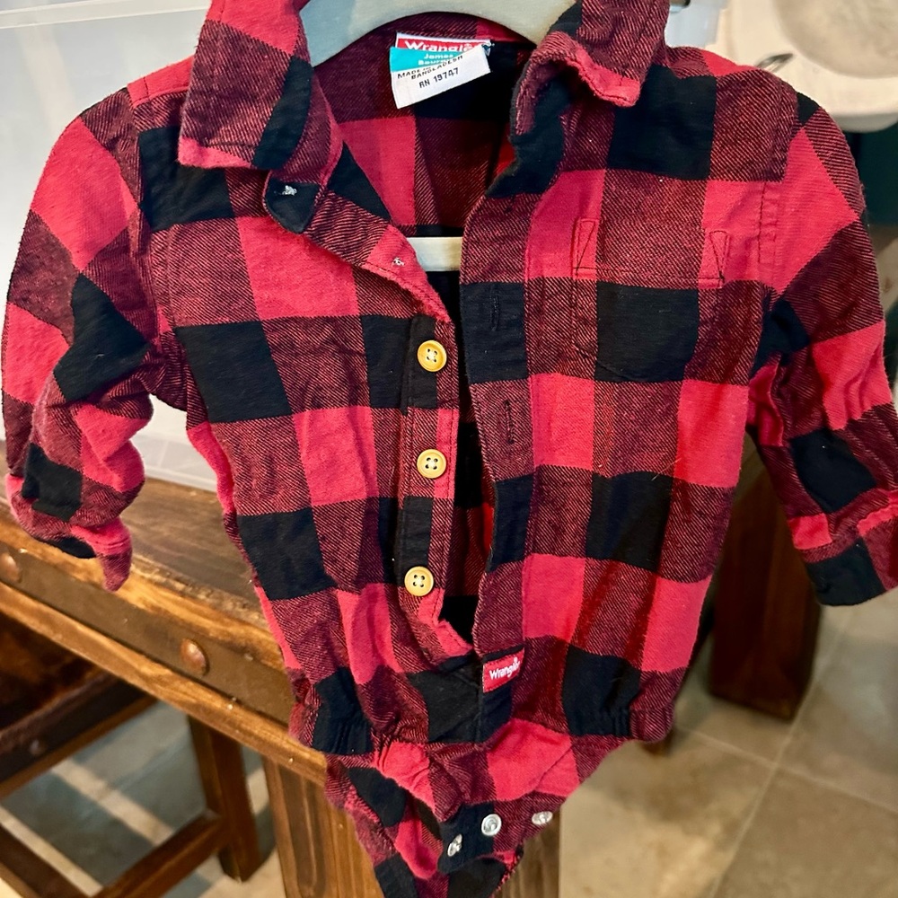 Wrangler Kids Plaid Button-Up Shirt in Red and Black